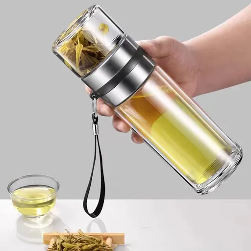 14oz Double Wall Glass Water Bottle Tea and Portable Travel Water Separation Tea Bottle Mug Cup with Tea Infuser