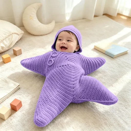 Baby Starfish Onesie Wearable Blanket Fleece Knit Swaddles For Newborns Cute Snowman Design Baby Onesie,Soft Fleece Fabric,Crochet Santa Starfish Costume,Ideal for Christmas,Holiday Parties - Purple - Size 80cm