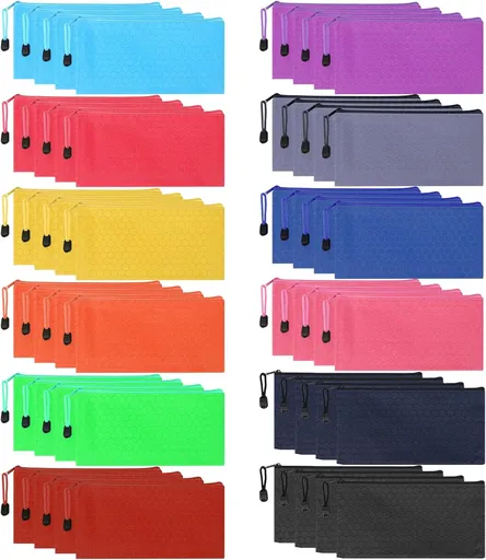 48pcs Pencil Pouch Bulk,Zipper Pouches,Waterproof Pencil Bags, Small Organizing Bags in 12 Colors for Classroom,Office Supplies Storage and Travel Accessories