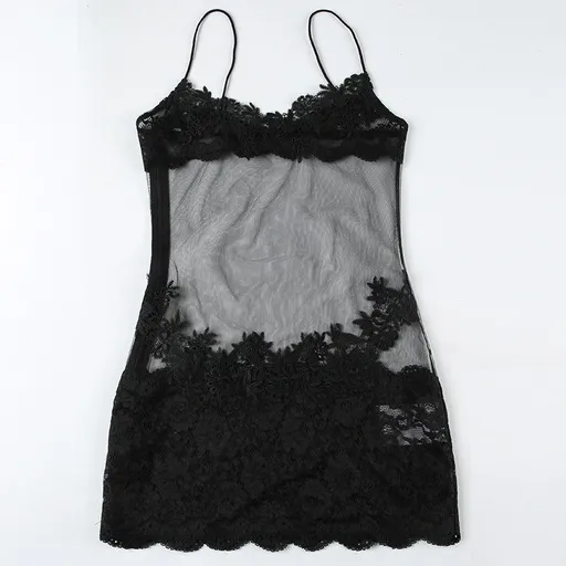 House Of Dasein Sexy Transparent Lace Mesh Fitted Strapless Dress Women's Bodycon Skirt Lingerie - Black - L
