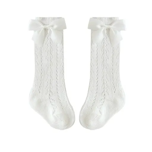 Baby Girls Knee High Socks Hollow Out Anti-skid Knitting Stockings Suitable for 0-2 Years Infants Toddlers