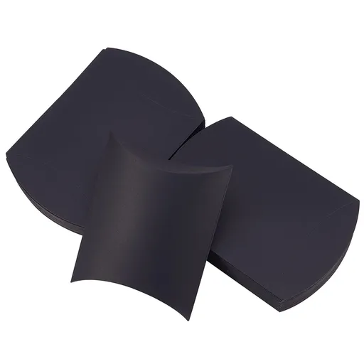 50 Pcs Simple Black Cardboard Paper Pillow Candy Boxes for Halloween Wedding Favors Baby Shower Birthday Festival Party Supplies