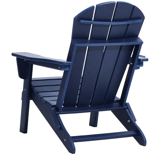 Adirondack Chair Plastic, Set of 2 All-Weather Portable Folding Fire Pit Chair, Outdoor Adirondack Patio Chair with Cup Holder, with Relaxing Arm Rest Ergonomic, for Garden, Backyard Navy Blue