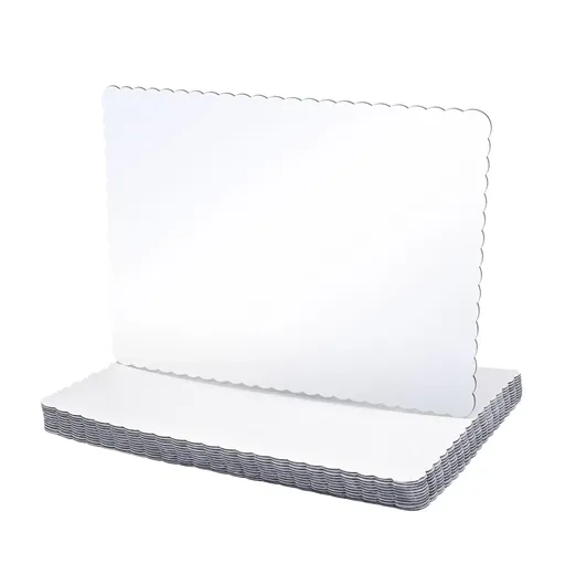 Corrugated Cake Base Cardboard Rectangle Wavy Edge Bakery Pastry Display Tray - White