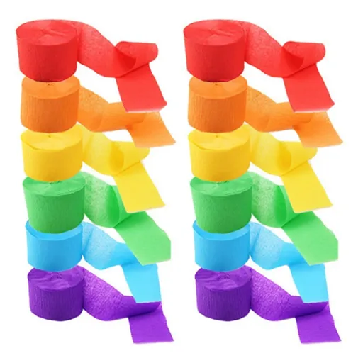 12-Pack Crepe Paper Streamers in Assorted Colors for Birthday, Party, and Event Decorations