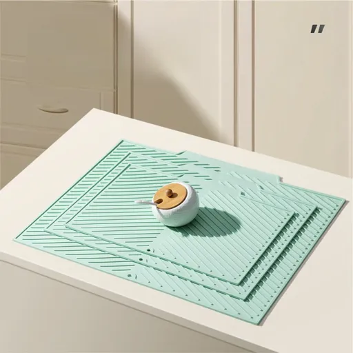 3-Piece Green Silicone Draining Mat Set Kitchen Counter Protector Heat-Resistant Non-Slip Mats Large Medium Small