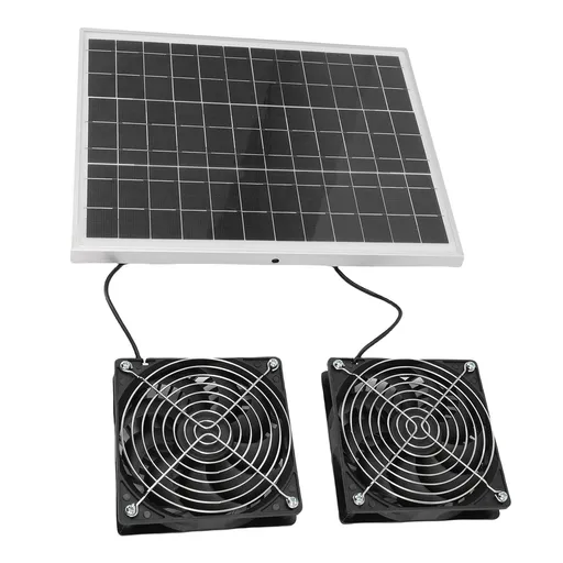 Solar Powered Exhaust Fan Kit 75W Monocrystal Silicon IPX7 Waterproofing 6.7in Dual Solar Ventilation Fans with Metal Net for Pet House Roof Garage