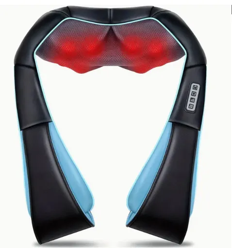 Blue Portable Kneading Neck and Shoulder Massager with Heat - Four-Button Design, USB Charging