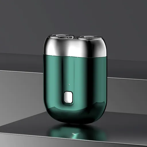 Green Men's Mini Electric Shaver, with USB-C Fast Charging, detachable dual-head system, portable design ideal for travel and business trips.