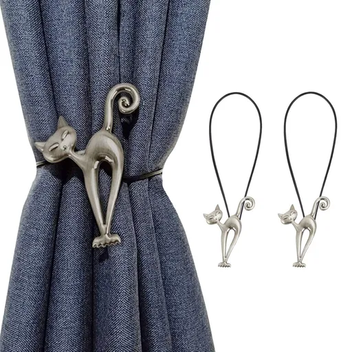 2 Pcs Magnetic Curtain Tiebacks, Holdback Strong Magnet Curtain Clips Rope No Drilling Curtain Holder Buckle (Cat Style)