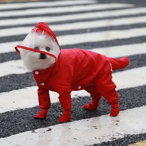 Red XL size Full Coverage Pet Raincoat Jumpsuit Waterproof Dog Rain Suit with Attached Shoes and Tail Cover-Lightweight Hooded Dog Poncho for Small Dogs
