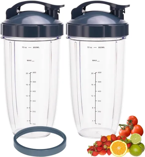 Blender Cups Replacement 32oz 2 Pack Flip-Top To-Go Lid Compatible with NutriBullet 600w 900w