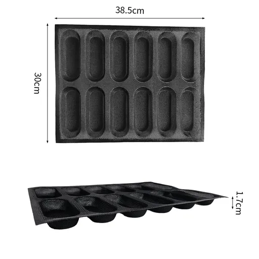 Silicone Bread Loaf Pan for Baking, Mini Baguette Bread Pan Perforated Hot Dog Bun Pan 12 Loaf Non Stick Baking Liners Mat