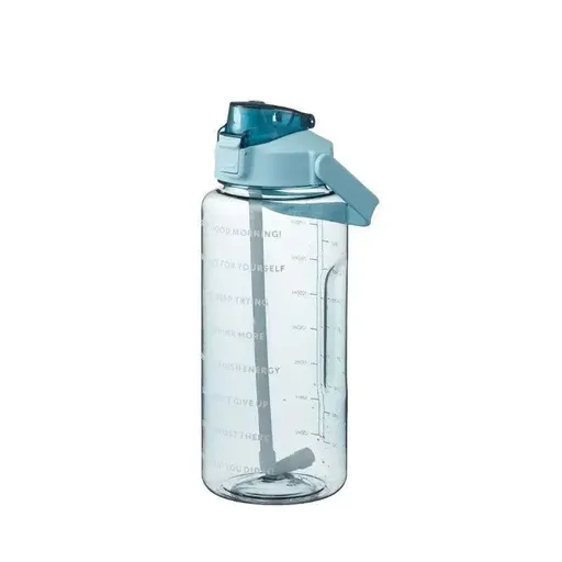 2L Water Bottle Straw Cup Motivational Drink Flask With Time Markings Sports Gym - Green