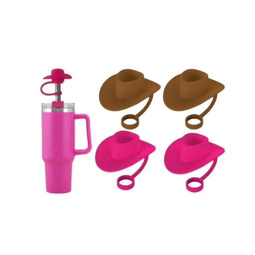 4 Pack Cowboy Hat Straw Cover Cap for Cup 30&40 Oz 10mm Cowgirl Hat Silicone Straw Topper Protector Lid, Cute Funny Tumbler Straw