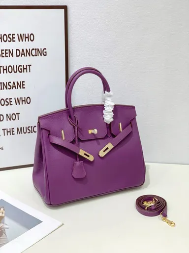 Crocodile Leather Handbag Elegant 25cm Violet Top Handle Bag