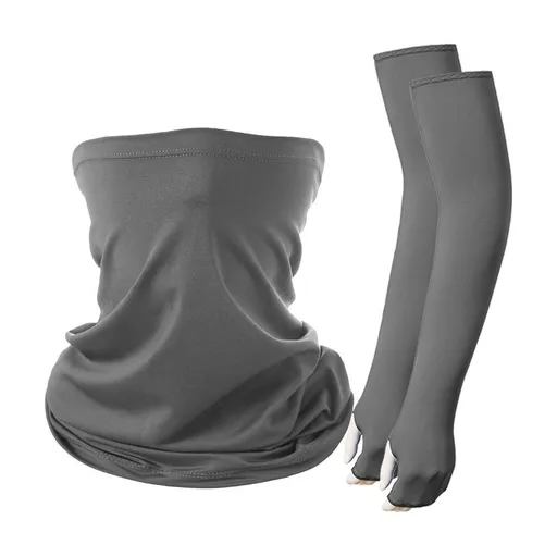 Wear‑Resistant Sun Protection Sleeve Glove Neck Mask Combo, No‑Fade Color For Frequent Washing, Halloween Fitness Training Supply, One Size, Dark Grey Mask, 2 Pcs