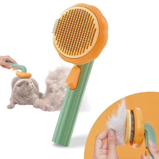 Pumpkin Cat Dog Brush, Self Cleaning Cat Brush, Cat Hair Brush for Shedding, Pet Grooming Brush for Short and Long Haired