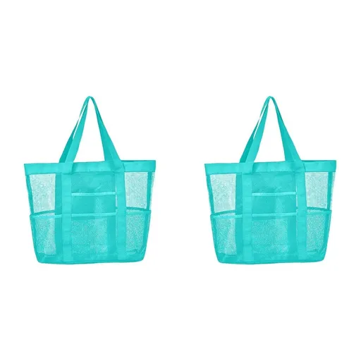 Oversized Beach Tote Bag with Zipper - Mesh Sandproof Travel Bag with 9 Storage Pockets - Waterproof Family Beach Toy Organizer for Cruise & Vacation Essentials