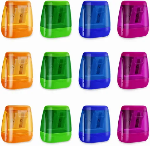 12 Pcs Manual Pencil Sharpener for School Office Home Sharpeners Kids with Lid Colored Compact Dual Holes Portable Handheld Plastic Adults Students Class