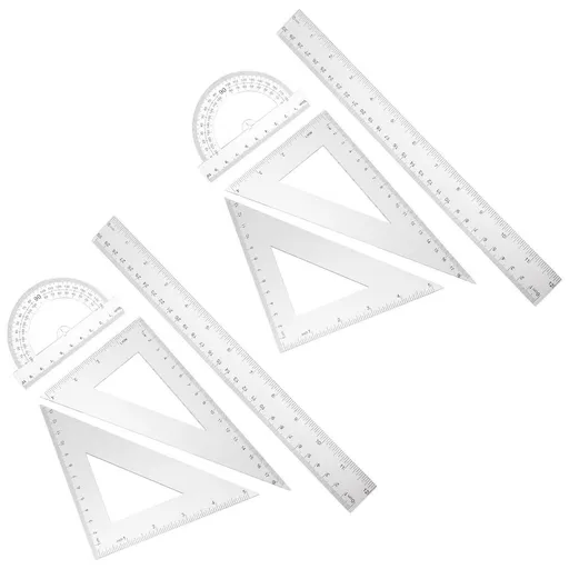 2 Sets Geometry Tool Protractor Triangular Ruler Math Measuring School Work