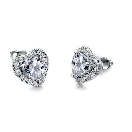 3 pcs Sterling Silver Birthstone Stud Earrings for Women, Heart/Teardrop/Square Crystal Solitaire Diamond Studs Halo Earrings