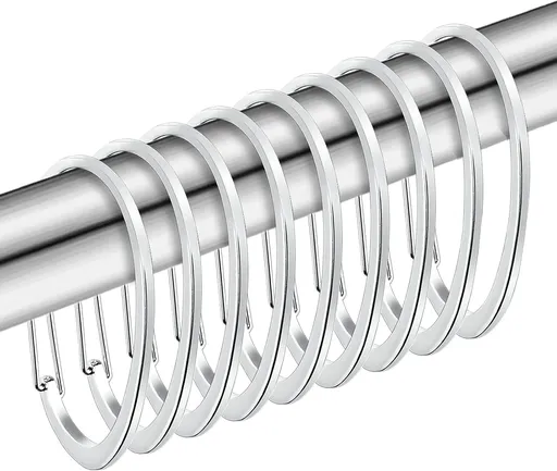 Silver Shower Curtain Rings, Rtproof Shower Curtain Hooks for Bathroom, Chrome Decorative Shower Hooks Rings for Shower Curtain Rod Hangers, Set of 12