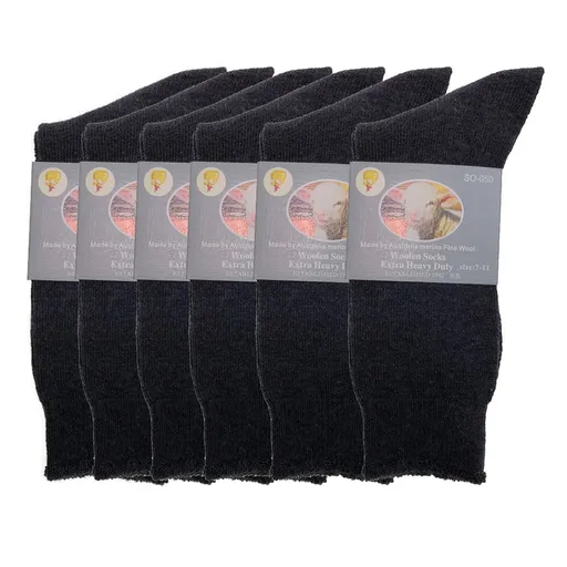 6 Pairs Merino Wool Blend Woolen Work Socks Hiking Heavy Duty Warm Thermal Bulk - Charcoal