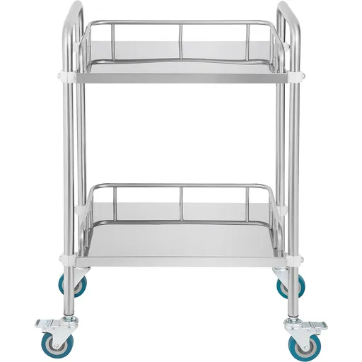 Lab Rolling Cart, 2-Shelf Stainless Steel Rolling Cart, Lab Serving Cart with Swivel Casters, Dental Utility Cart for Clinic, Lab, Hospital, Salon, 15.16"x21.57"x34.06"