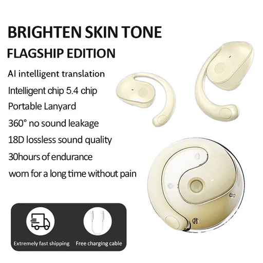 True Wireless Earbuds AI Smart Translation Open-Ear OWS Bluetooth 5.4 Yellow
