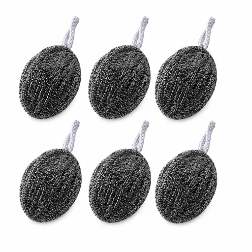 6 Pack Stainless Steel Scouring Pad with Hanging Loop - Heavy Duty Kitchen Scrubber for Pots Pans Sinks, Rust Resistant Spiral Woven Design, 30g Durable Cleaning Ball