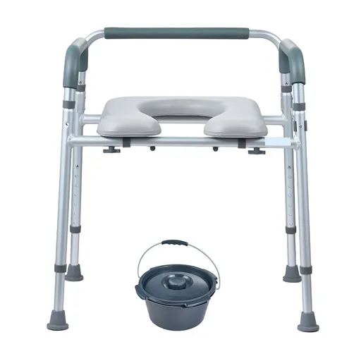 Commode Chair, Bedside Commode with Padded Seat and Arms, 7-Level Adjustable Height, 5.8L Removable Bucket, Easy to Assemble, 350 LBS Capacity, Raised Toilet Seat for Adults Seniors
