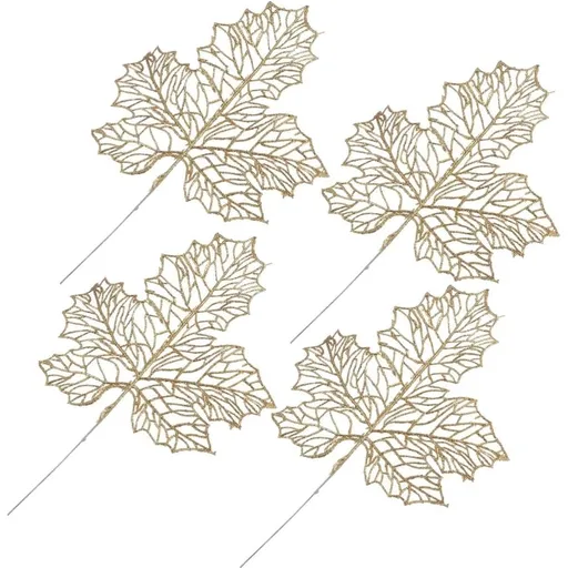 4pcs Artificial Maple Leaves Golden Plastic Decor Realistic Delicate Style Indoor Outdoor Festive Tree Hanging Accent Ornaments