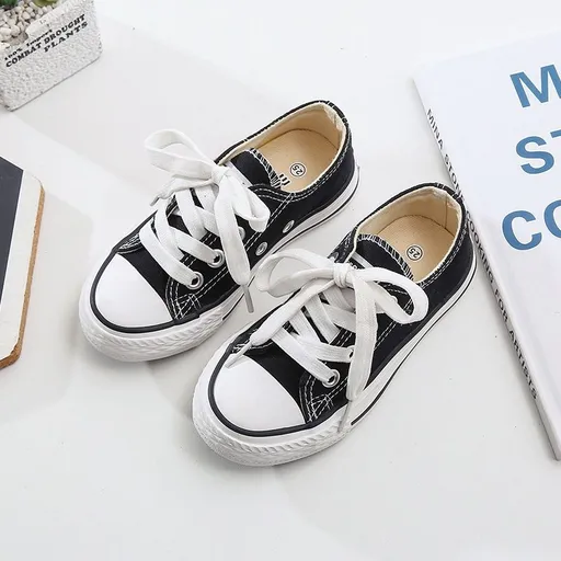 OPOEE Kids Canvas Shoes Low Top Lace Up Black 27