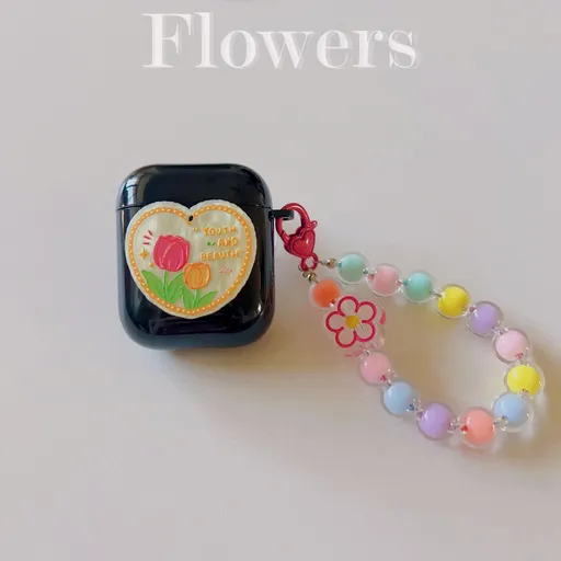 Floral patches + black base shell + colorful bracelet AirPods Pro 2