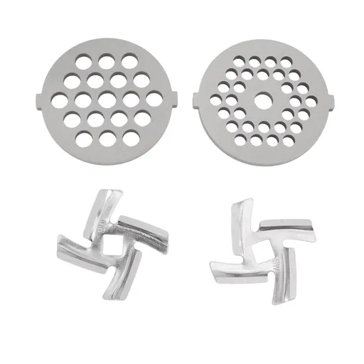 Stainless Steel Meat Grinder Blades and Plates Replacement Set 2 Sharp Blades 2 Cutting Plates