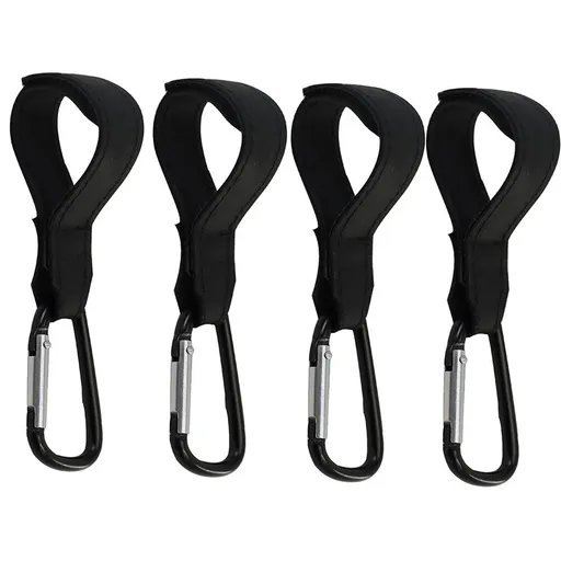 Baby Stroller Hooks with Large Carabiner Clip - 4 Pack - Great for Organizing Diaper Bags, Purses, and Shopping Bags