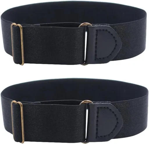 2pcs Sleeve Garters Non Slip Shirt Sleeve Holders Armband for Women Men (Black)