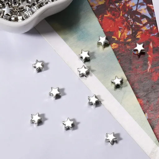 200 Pieces Star Beads, Metal Star Shape Charm Beads Spacer Beads Loose Beads Pendent Beads Craft Beads Kit for DIY Jewelry