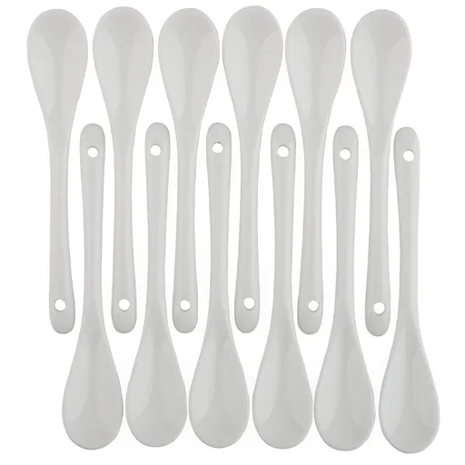 Porcelain Egg Spoons for Soft-Boiled Eggs Coffee Tea Desserts Ceramic Spoon Set of 12-White Dishwasher & Oven Safe