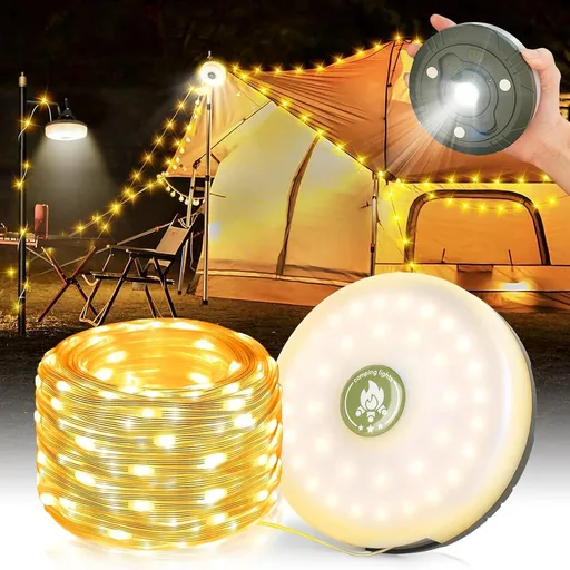Camping Light String 10 Meters - Ambience Strip - IPX4 Waterproof - Retractable - Rechargeable - Warm White | Outdoor Lighting Garland - Camp Lamp - Camping Lamp - Lights - Light String - Tent Lamp - Rechargeable Camping Lamp With USB C - Outdoor