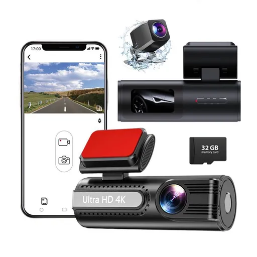 4K Dual Lens Car Dash Cam Wide Angle Night Vision 32GB Card