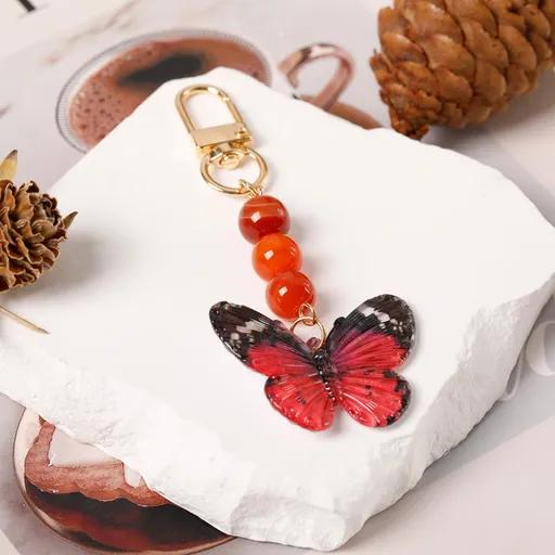Crystal Butterfly Keychain Set,Red agate