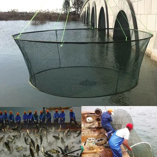 Foldable Fishing Net, Landing Fishing Pier Nets, Drop Net for Pulling Up Fish with Rope, Portable Bridge Fishing Net for Minnows Crawfish Crab Shrimp and More, Diameter 31.5'