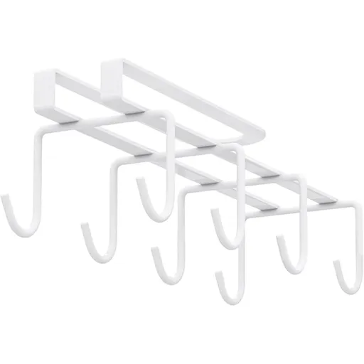 Under Cabinet Mug Hooks, 1 Piece Double-Row Holder, No-Drill Coffee Cup Storage Rack for Kitchen, White, 0.12inch Thick