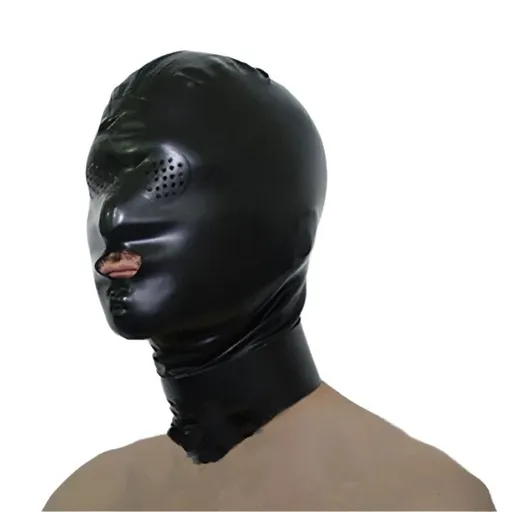 House Of Dasein Latex Gummi Hood Rubber Face Game Mask With Mesh Holes For Men And Women S Lm286 - Black 1 - L