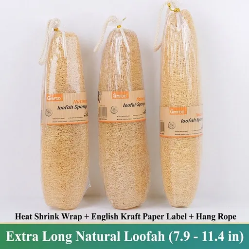 Natural Long Loofah Sponge for Kitchen Cleaning, Non-Stick Dish Scrubber, Eco-Friendly Plant Fiber Scouring Pad with Hanging Rope, Versatile for Pots, Pans, and Cookware (M, Shrink)