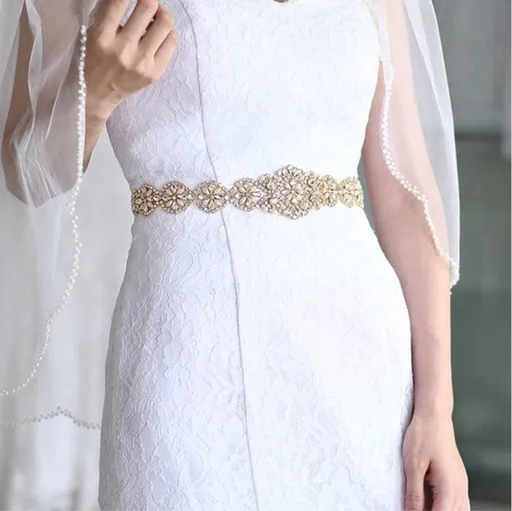 Bridal Belt | Belt | Women's Belt | Wedding Accessories | White Ribbon Organza | Glitter Belt | Gold