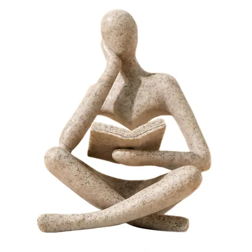 Bookshelf Decor Thinker Statue - Abstract Art Reading Thinker Sculpture Figurine Aesthetic, Modern Home Decoration for Living Room Office Shelves Coffee Table Desk Decor(Beige)8.5*6*11.5cm