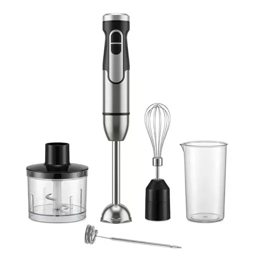 4-in-1 Multifunctional Hand Blender with 304 Stainless Steel Immersion Stick, Chopper Bowl, Whisk Attachment and Measuring Cup for Smoothies, Baby Food, Soups, Cream and Egg Whisking, and Vegetable Chopping in Home Kitchen (5-in-1)